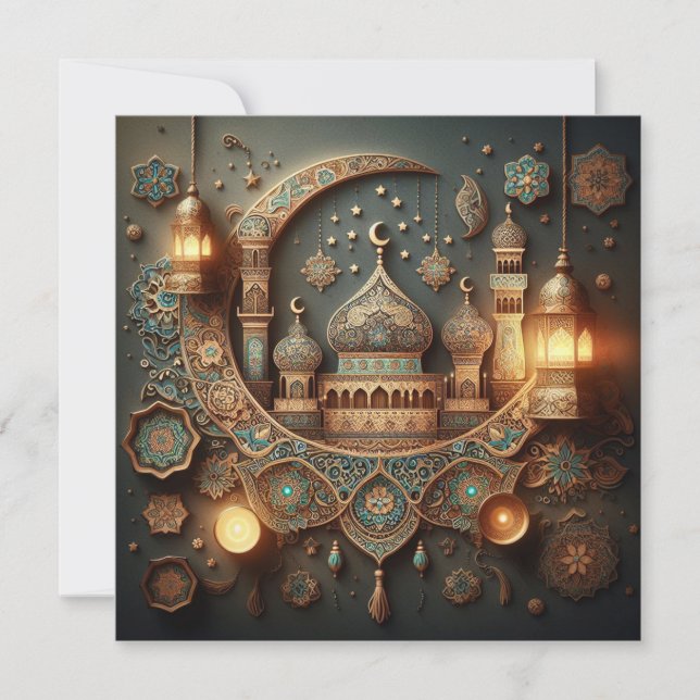 Eid Mubarak Ramadan Customisable Greetings Text Holiday Card (Front)