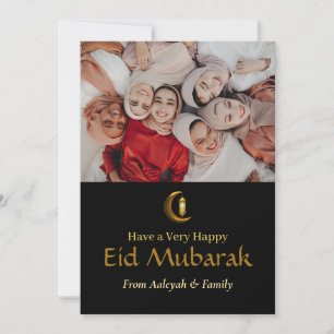 Eid Mubarak Ramadan Elegant Photo Black Gold Holiday Card