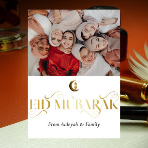 Eid Mubarak Ramadan Elegant Photo White Gold Holiday Card