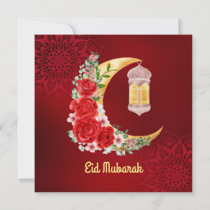 Eid Mubarak   Ramadan Kareem Floral Cresent Moon Holiday Card