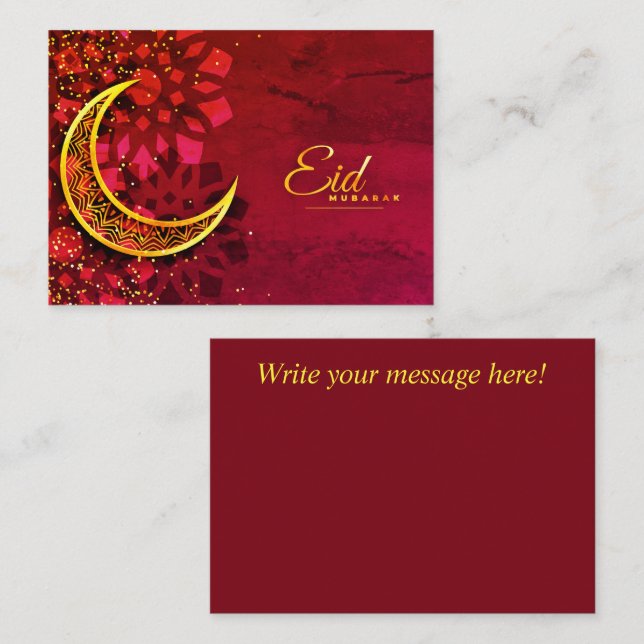 Eid Mubarak Red and Golden  Card (Front/Back)