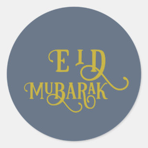 Eid Mubarak Retro Blue Colour Plain Classic Round Sticker