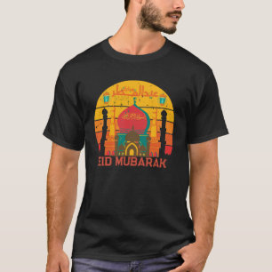 Eid Mubarak Retro Sunset Mosque  Typography  T-Shirt
