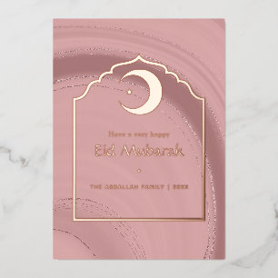 Eid Mubarak Rose Gold and Blush Pink Agate Foil Ho Holiday Card