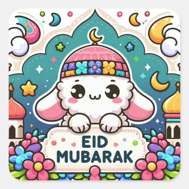 Eid Mubarak Sheep Square Sticker (Front)