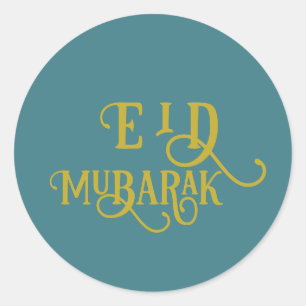 Eid Mubarak Turquoise Colour Plain Classic Round Sticker