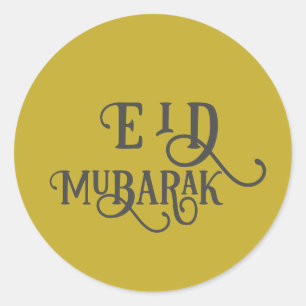 Eid Mubarak Vintage Gold Colour Plain Classic Round Sticker