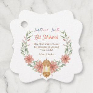 Eid Mubarak Watercolor Calligraphy Flowers Wreath  Favour Tags