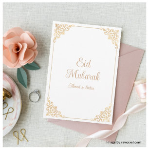 Eid Mubarak White Vintage Baroque Muslim Holiday Card