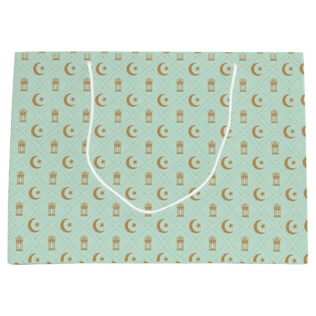  Eid or Ramadan Lanterns & Crescent Seamless  Large Gift Bag (Front)