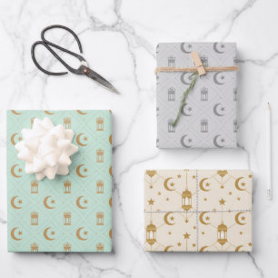  Eid or Ramadan Lanterns & Crescent Seamless  Wrapping Paper Sheet