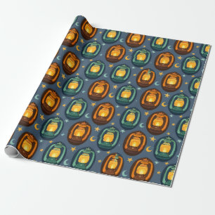 Eid & Ramadan Lanterns Seamless Pattern with Moon Wrapping Paper