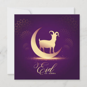 Eid ul Adha Mubarak Crescent Goat Gold Purple  Holiday Card