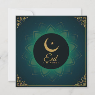 Eid ul Adha Mubarak Crescent Star Green Gold Holiday Card