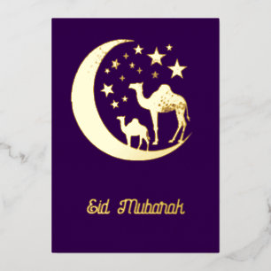 Eid  wishes  -  golden camels  - foil invitation
