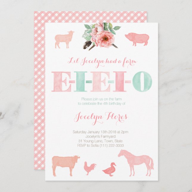 EIEIO invitations, Old MacDonald Birthday Party Invitation (Front/Back)