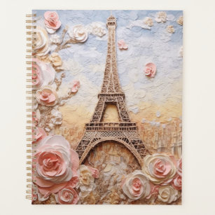 Eifel Tower Paris France Pink Floral Planner