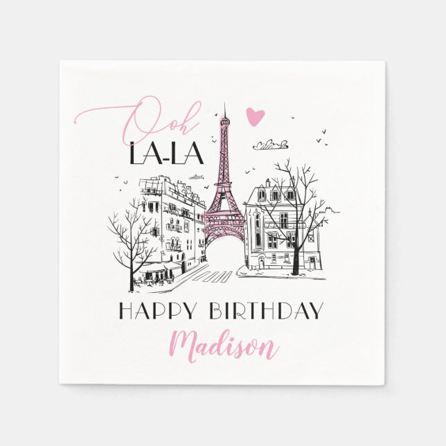 Eifel Tower Paris Parisian Happy Birthday Any Age Napkin (Front)
