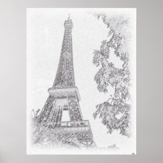Eiffel BW Sketch Poster