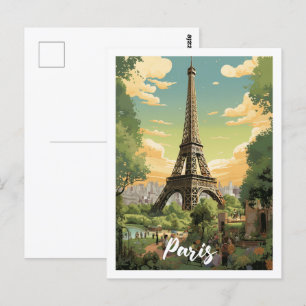 Eiffel Paris France Vintage Famous Travel Place Postcard