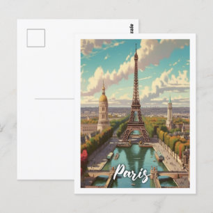 Eiffel Paris France Vintage Famous Travel Place Postcard