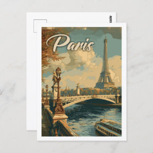 Eiffel Paris France Vintage Famous Travel Place Postcard