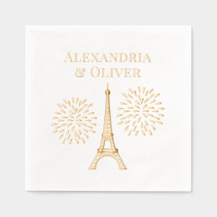 Eiffel Tower #2 Silhouette Fireworks Couple Names Foil Napkins