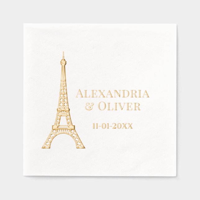 Eiffel Tower #2D Paris France Wedding Couple Foil Napkins (Front)