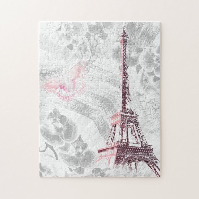Eiffel tower against the background of orchids jigsaw puzzle (Vertical)