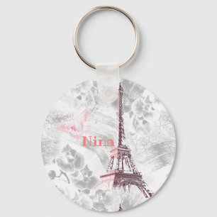 Eiffel tower against the background of orchids key ring