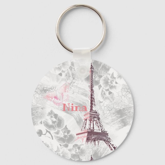 Eiffel tower against the background of orchids key ring (Front)