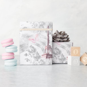 Eiffel tower against the background of orchids wra wrapping paper
