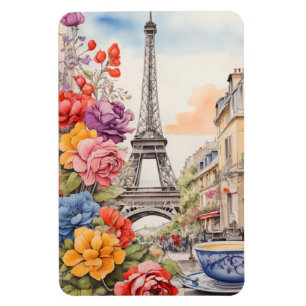 Eiffel Tower and Beautiful Flowers 1 Magnet