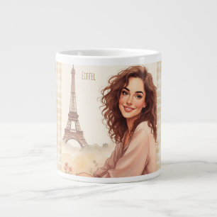 Eiffel Tower and Beautiful Women ,Paris, French Large Coffee Mug