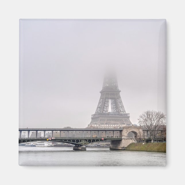 Eiffel Tower and Bir-hakeim bridge on a misty day Magnet (Front)