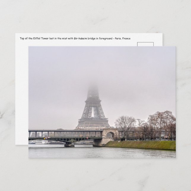 Eiffel Tower and Bir-hakeim bridge on a misty day Postcard (Front/Back)