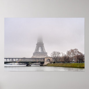 Eiffel Tower and Bir-hakeim bridge on a misty day Poster