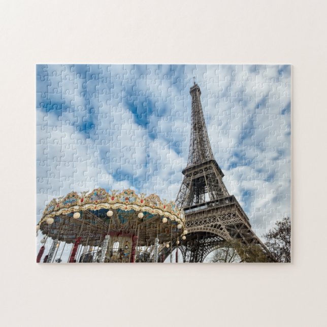 Eiffel tower and carousel - Paris, France, Europe Jigsaw Puzzle (Horizontal)