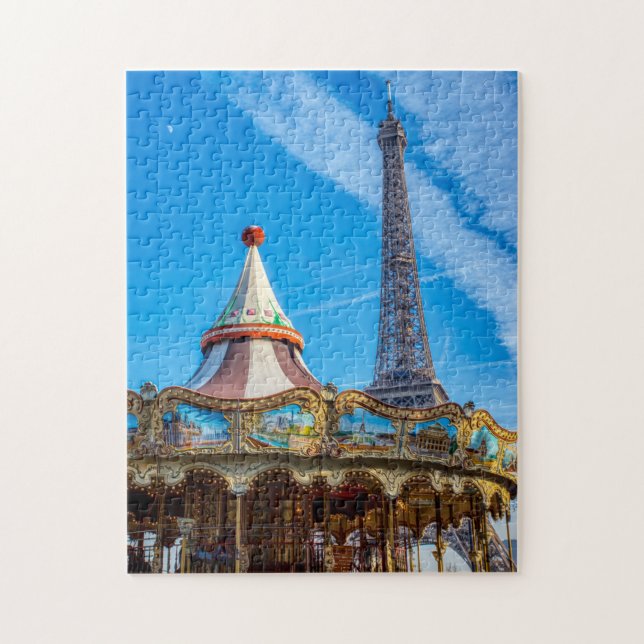 Eiffel tower and carousel - Paris, France, Europe Jigsaw Puzzle (Vertical)