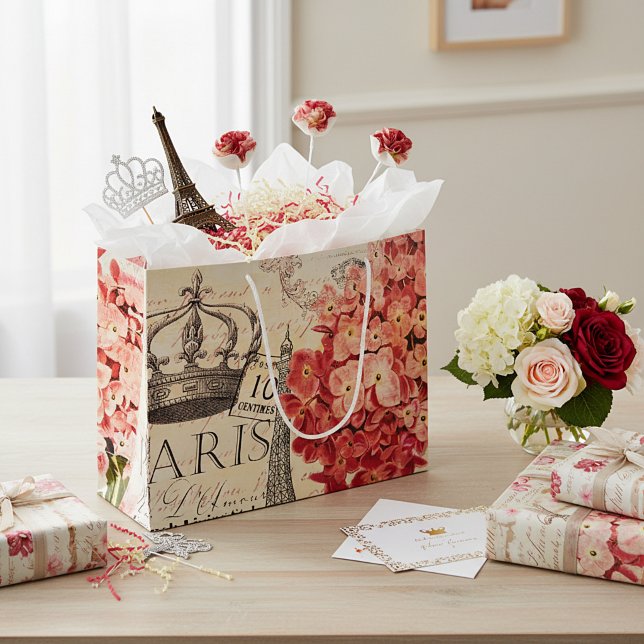 Eiffel Tower and hydrangea  Large Gift Bag (Creator Uploaded)