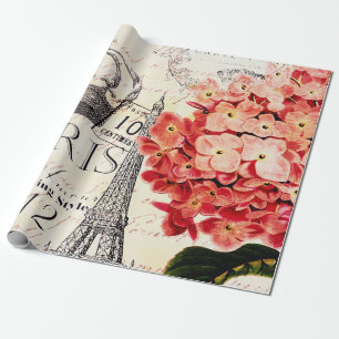 Eiffel Tower and hydrangea  Wrapping Paper