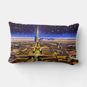 Eiffel Tower and Paris Under the Stars Lumbar Cushion