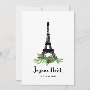 Eiffel Tower and Pine Joyeux Noel   Photo Back Holiday Card