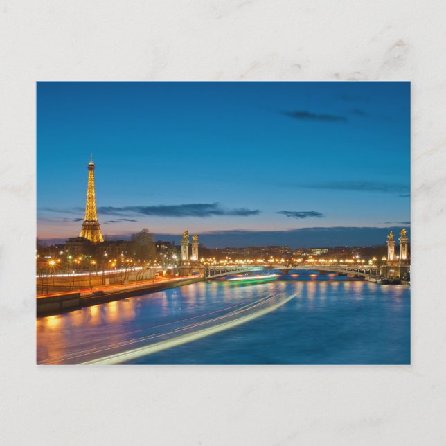 Eiffel Tower and Pont Alexandre III at Night Postcard (Front)