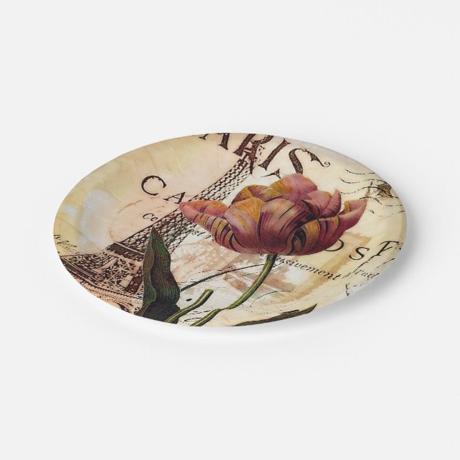 Eiffel tower and tulip paper plate (Angled)