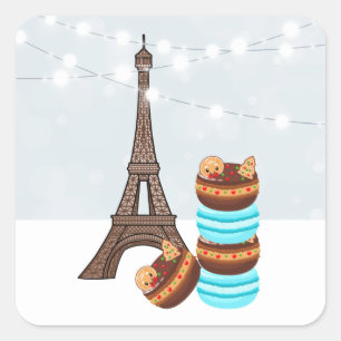 Eiffel Tower and Winter Macaroons Christmas Square Sticker
