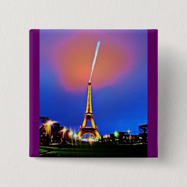 Eiffel Tower At Night Painting 15 Cm Square Badge (Front)