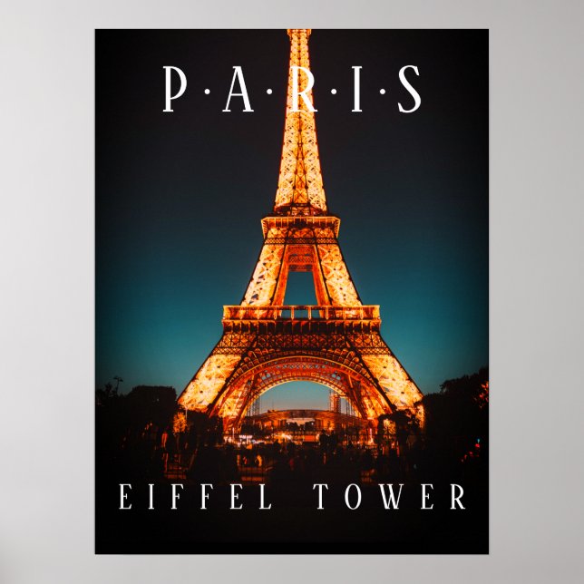 Eiffel Tower At Night, Paris, Black Poster (Front)