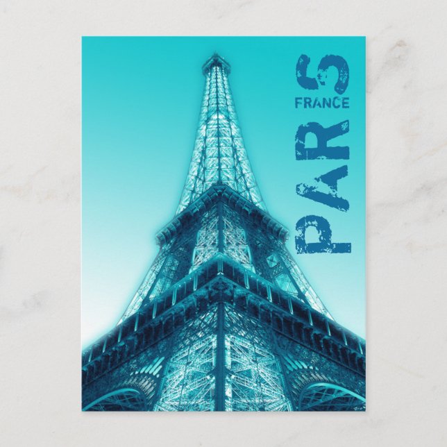 Eiffel Tower at night Paris France Postcard Blue (Front)