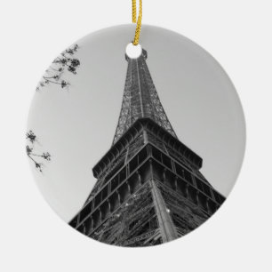 Eiffel Tower b/w Ceramic Tree Decoration